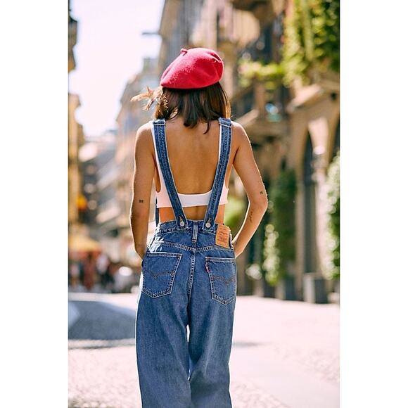 Levi's Womens Denim Bibs Straight Leg Jean Baggy Boyfriend Style Overalls Size S - Picture 11 of 12